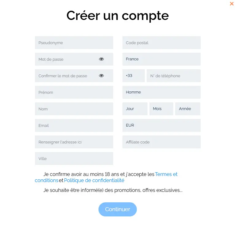 Processus d'inscription Crazy Fortune Casino